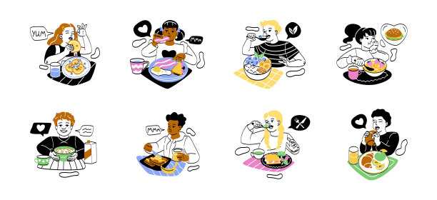 一组正在吃早餐或午餐的孩子图片下载