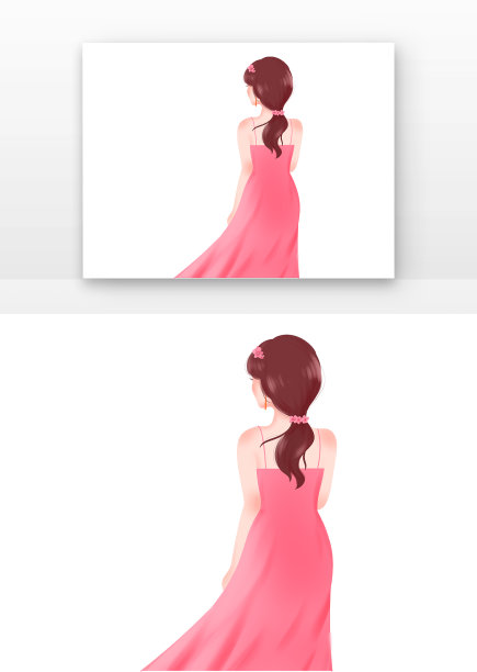 粉色连衣裙妇女节女孩背影图片下载