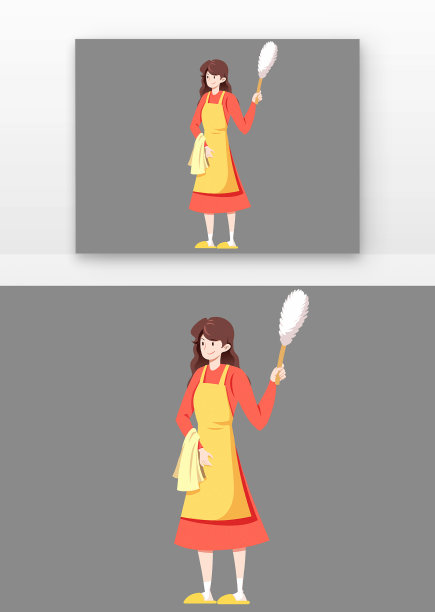扁平家政小时工妇女节人物打扫PNG素材图片下载