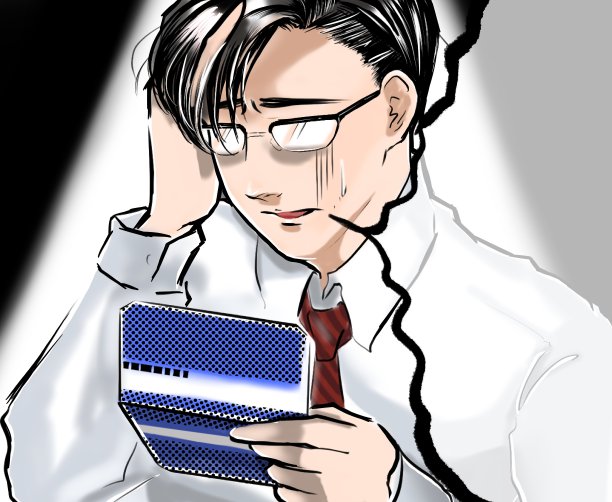 一名年轻的办公室职员戴着眼镜，当他看到余额不足的存折时，惊呆了，脸色苍白。图片下载