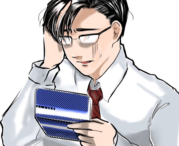 一名年轻的办公室职员戴着眼镜，当他看到余额不足的存折时，惊呆了，脸色苍白。图片下载