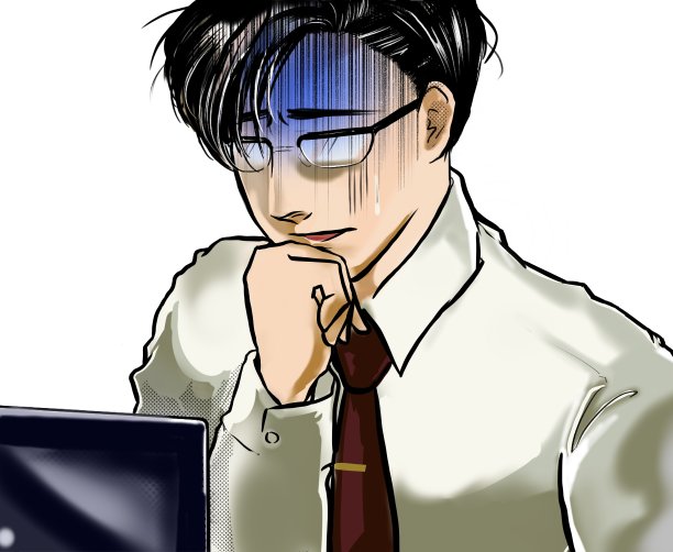 一名年轻的办公室职员戴着眼镜，当他看到感染了病毒的电脑屏幕时，他感到震惊和苍白。图片下载