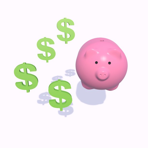 3D粉色小猪存钱罐的背景是绿色的美元。金融、投资、储蓄的概念。图片下载