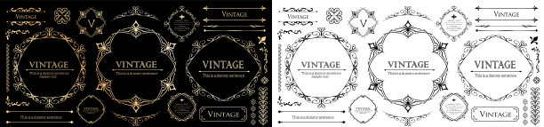 古董框架设计。一套材料。治疗的信件。装饰设计的元素。一排感觉春天的植物，一条漂亮的线条图片下载