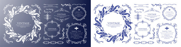 古董框架设计。一套材料。治疗的信件。装饰设计的元素。一排感觉春天的植物，一条漂亮的线条图片下载