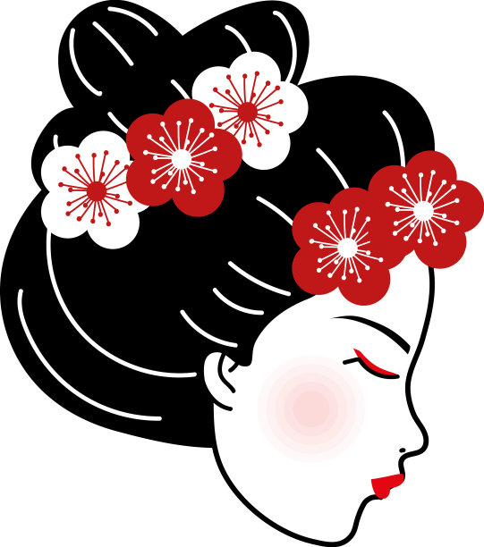头发上插着花的艺妓图片下载