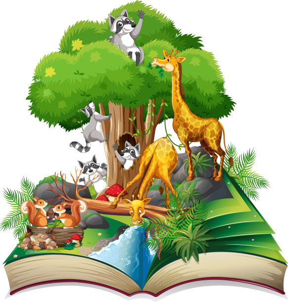 开卷森林主题与白色动物图片下载