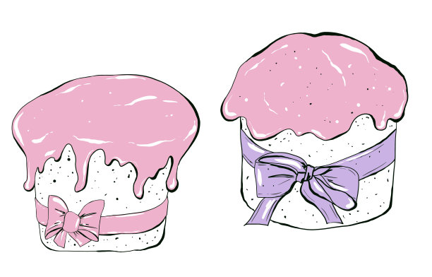 复活节蛋糕，甜点。手绘插图卡通风格。设计明信片，贴纸，菜单图片下载