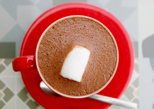 一杯令人垂涎的棉花糖热巧克力的俯视图图片下载