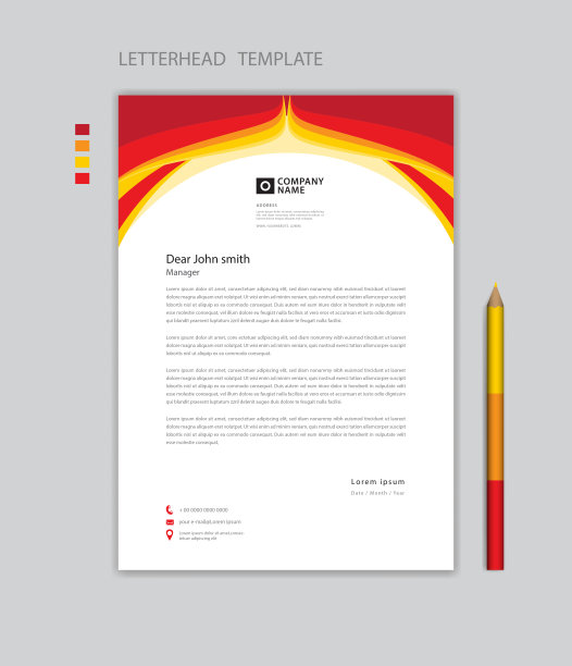 创意信头模板矢量，极简风格，印刷设计，商业广告布局，红黄背景概念，简单信头模板模拟，公司信头设计图片下载