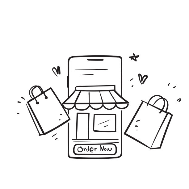 手绘涂鸦网上购物插画孤立图片下载