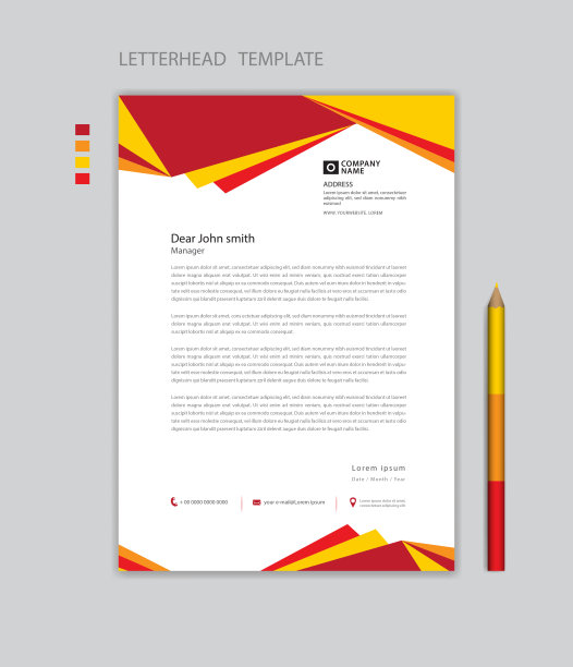 创意信头模板矢量，极简风格，印刷设计，商业广告布局，红黄背景概念，简单信头模板模拟，公司信头设计图片下载