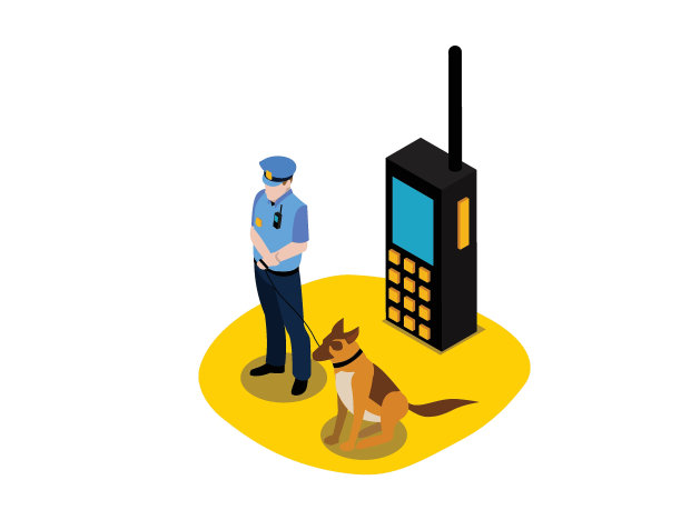 配备便携式无线电发射机的保安人员图片下载