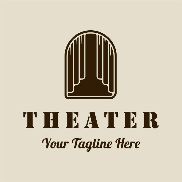 窗帘标志矢量线艺术极简简插图模板图标图形设计。窗帘标志或标志为装饰物业公司与徽章图片下载