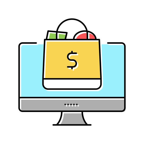 网上商店购买产品篮颜色图标矢量插图图片下载