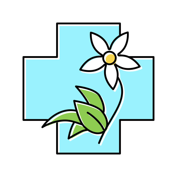 花自然顺势疗法药物颜色图标矢量插图图片下载