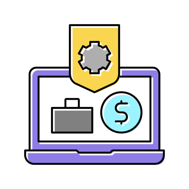 商务笔记本电脑保护过程彩色图标矢量插图图片下载