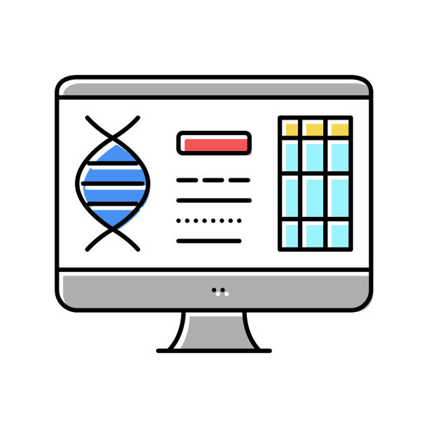 计算机研究遗传分子颜色图标矢量插图图片下载
