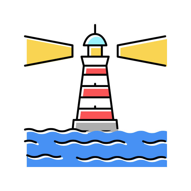 灯塔端口颜色图标矢量插图图片下载