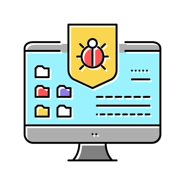 防病毒计算机保护彩色图标矢量插图图片下载
