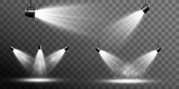 空荡荡的舞台和聚光灯。在透明背景上照明设备。图片下载