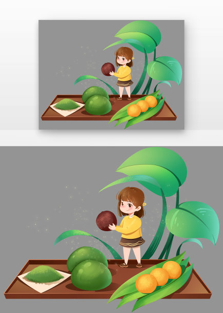 清明节绿色女孩吃青团PNG素材图片下载