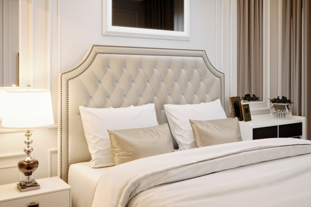豪华酒店卧室的3D渲染图片下载