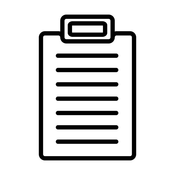 来自反馈的剪贴板图标，白色背景上细线条的剪贴板、文档轮廓图标，用于网页和移动端的线性矢量剪贴板符号图片下载