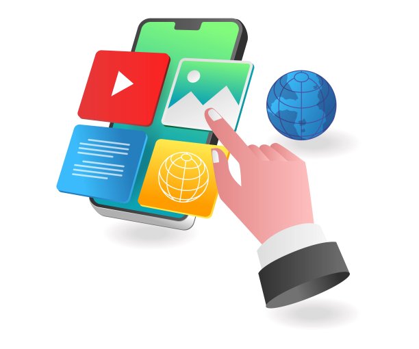 着陆页概念平面等距插图。在智能手机上选择多个应用程序图片下载