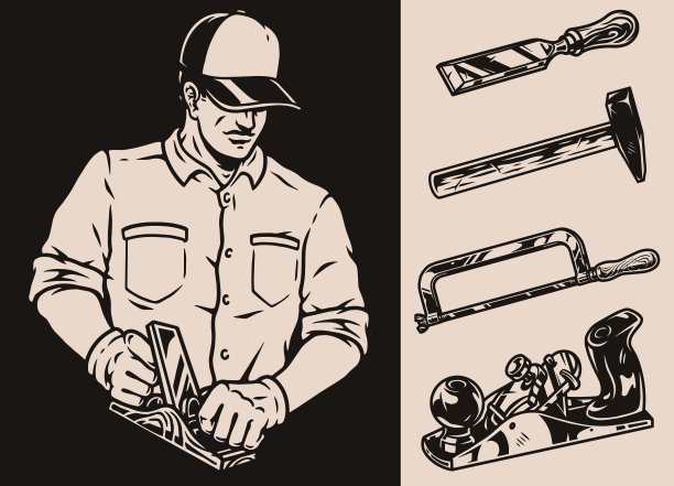 木工和工具的单色部件图片下载