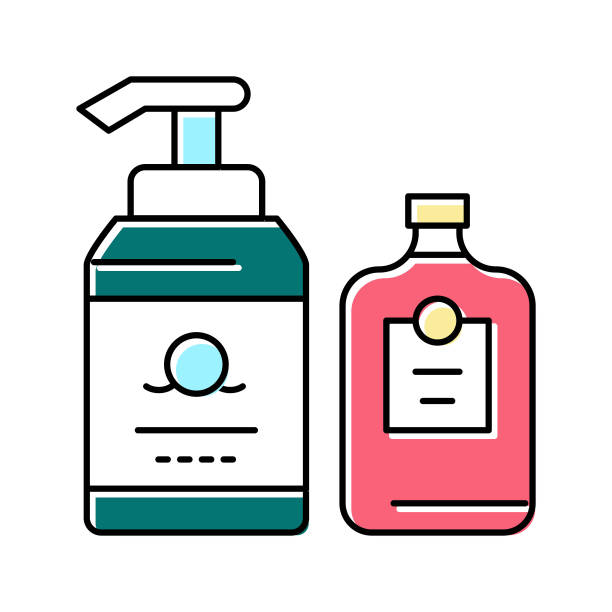 肥皂和乳液容器颜色图标矢量插图图片下载