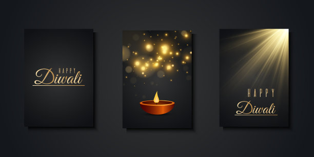 快乐的排灯节贺卡豪华收集邀请模板的节日印度灯节。图片下载