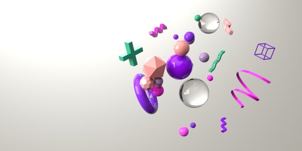 三维渲染飞行的几何球体图片下载