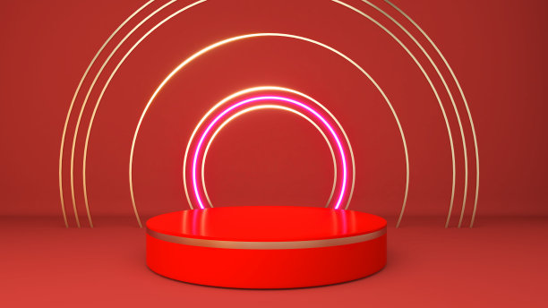 红色底座与红色墙灯圈，模拟演示，3D渲染图片下载