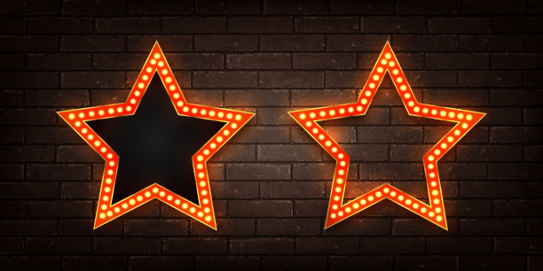 矢量现实孤立复古霓虹灯字幕明星广告牌在墙上的背景。图片下载