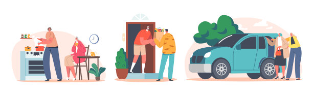 照顾老人带来食物，烹饪，交通。照顾老人，为老人提供社会帮助图片下载