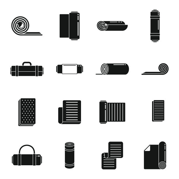 瑜伽垫图标设置简单的向量。地毯卷图片下载