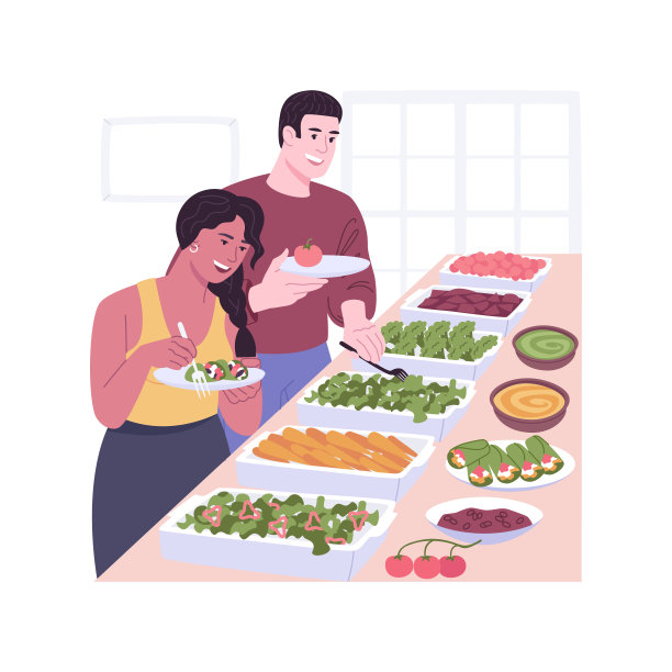 素食自助餐孤立的卡通矢量插图。图片下载