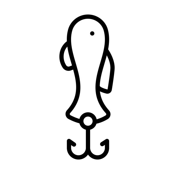 来自航海收藏的鱼形诱饵图标。细线形鱼形诱饵，诱饵，捕捉轮廓图标孤立在白色背景。线矢量鱼形诱饵符号，符号为网和移动。图片下载