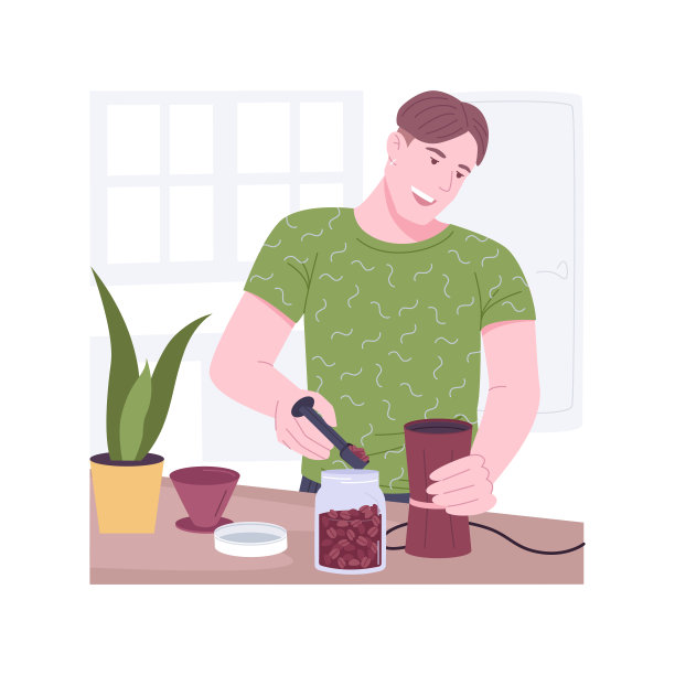 研磨咖啡豆孤立的卡通矢量插图。图片下载