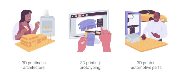 3D打印在商业孤立的卡通矢量插图集。图片下载
