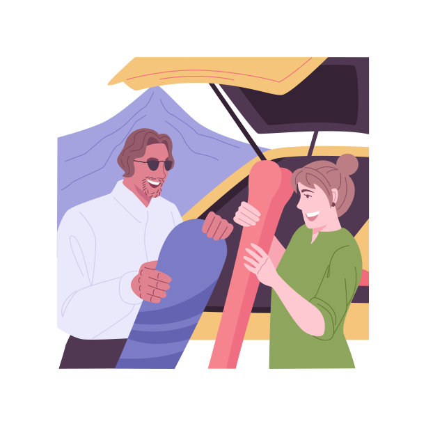 滑雪旅行孤立的卡通矢量插图。图片下载