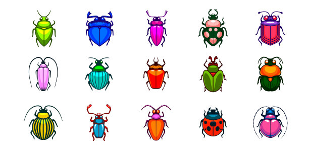 矢量甲虫图标集。Сartoon插图图片下载