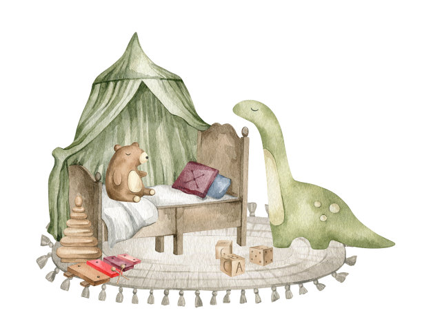 水彩婴儿室内场景图片下载