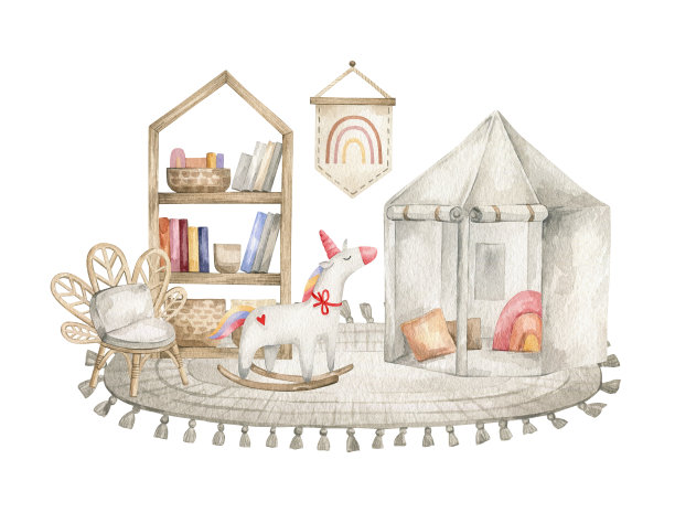 水彩婴儿室内场景图片下载