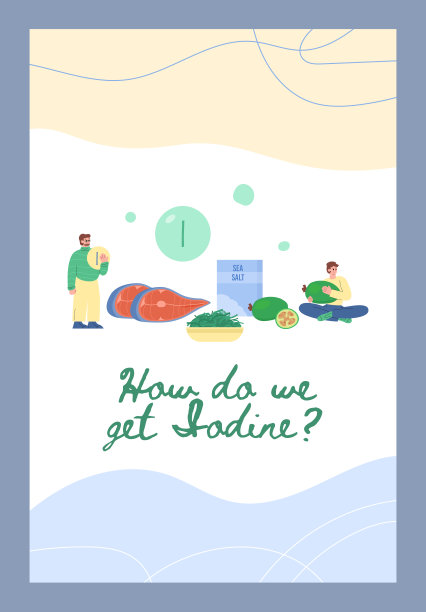 横幅或卡片与食物来源碘，卡通平面矢量插图。图片下载