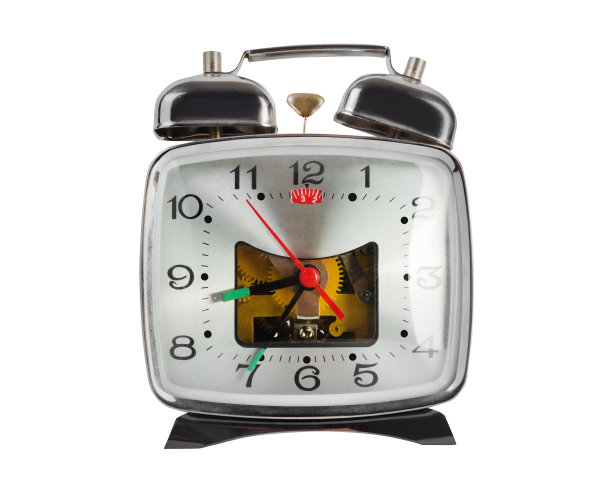 孤立的照片金属闹钟在白色背景。图片下载