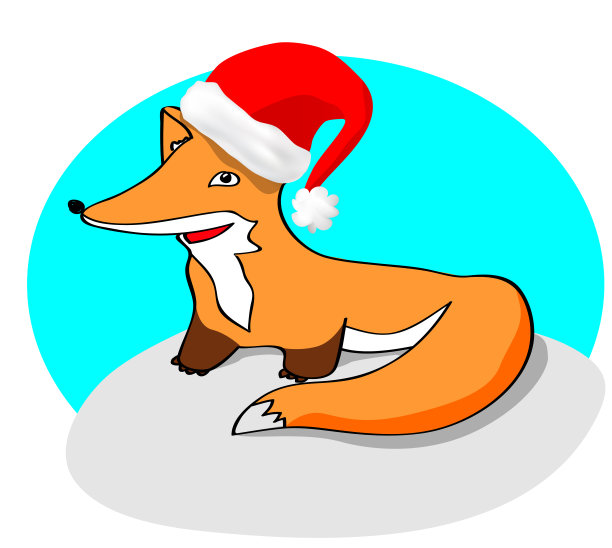 可爱的卡通矢量狐狸带着圣诞老人的帽子在雪地上图片下载