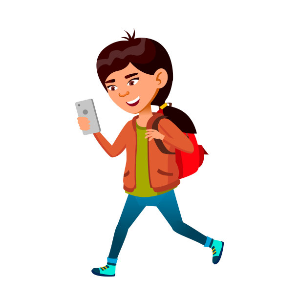 女学生视频通话在智能手机向量图片下载