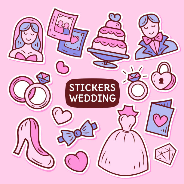 一套婚礼涂鸦元素，图标。周年纪念，保存日期。孤立的插图图片下载